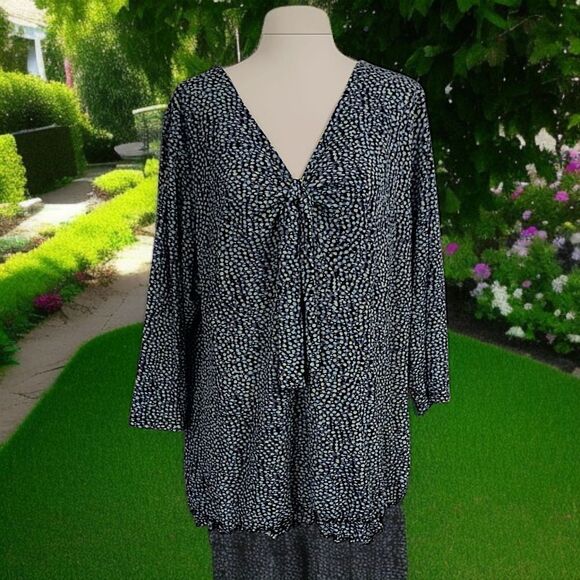 Style Co Sheer Mesh Overlay Top Plus Sz 1X Blouse Boho Abstract Dots Stretchy - Picture 14 of 16